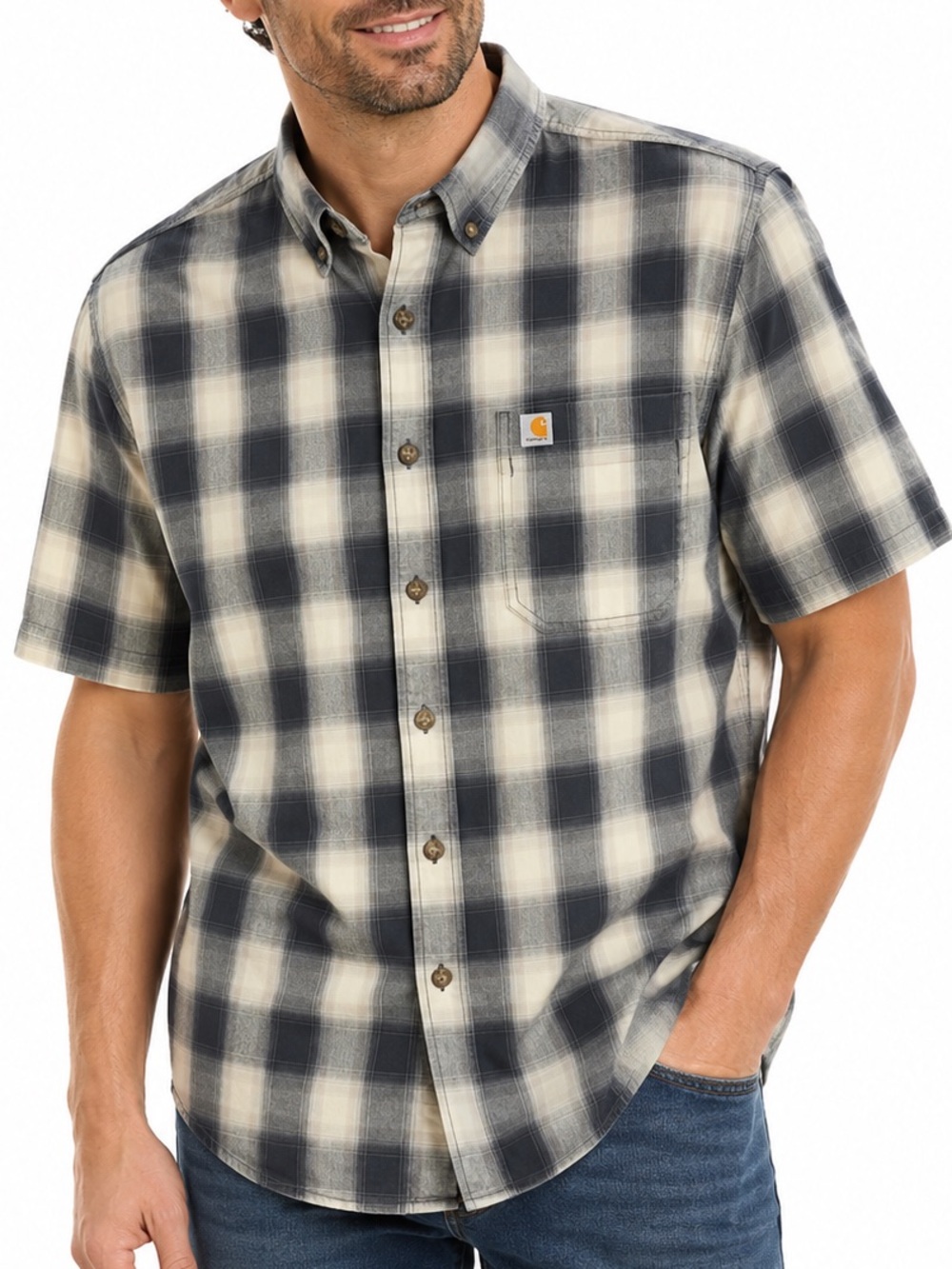 Carhartt Short Sleeve Black & White Plaid Button-Down Shirt